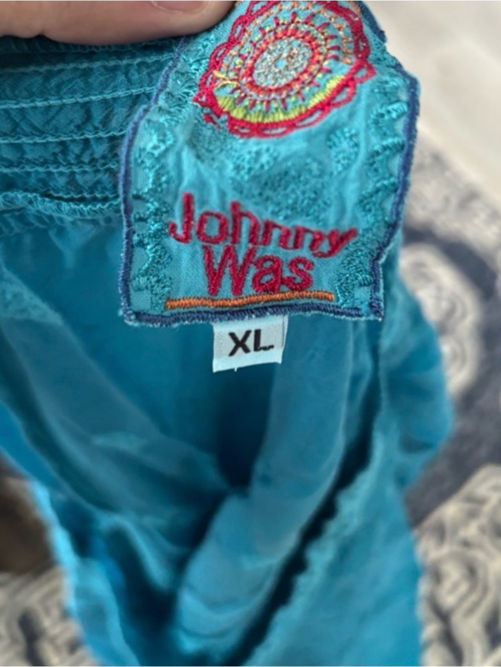 Johnny Was Teal Embroidered Boho Tunic Dress - Picture 4 of 6